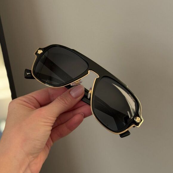 Versace Women Sunglasses Black Polarized Aviator VE2199 100281 NEW AUTHENTIC